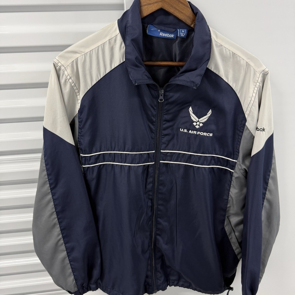 Reebok U.S. Air Force USAF Windbreaker Jacket Men's M Navy Gray Military
